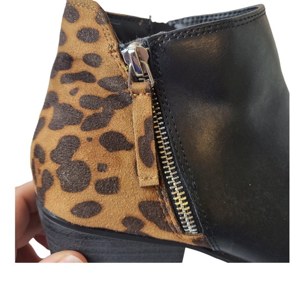 Espirit Tonya Black Leather Leopard Print Color Block Ankle Booties - Picture 10 of 12